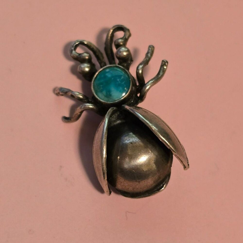 Vintage Bell Trading Co. Navajo Sterling Silver and Turquoise Bug Pin